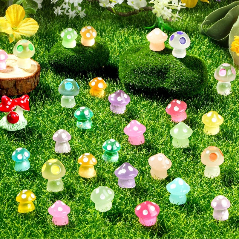 FEXIA 50pcs Mini Resin Mushrooms Little Mushroom Figures Tiny Figures Glow in The Dark for Aquariums Dollhouses Fairy Garden Mushroom Decor Landscape - Image 1